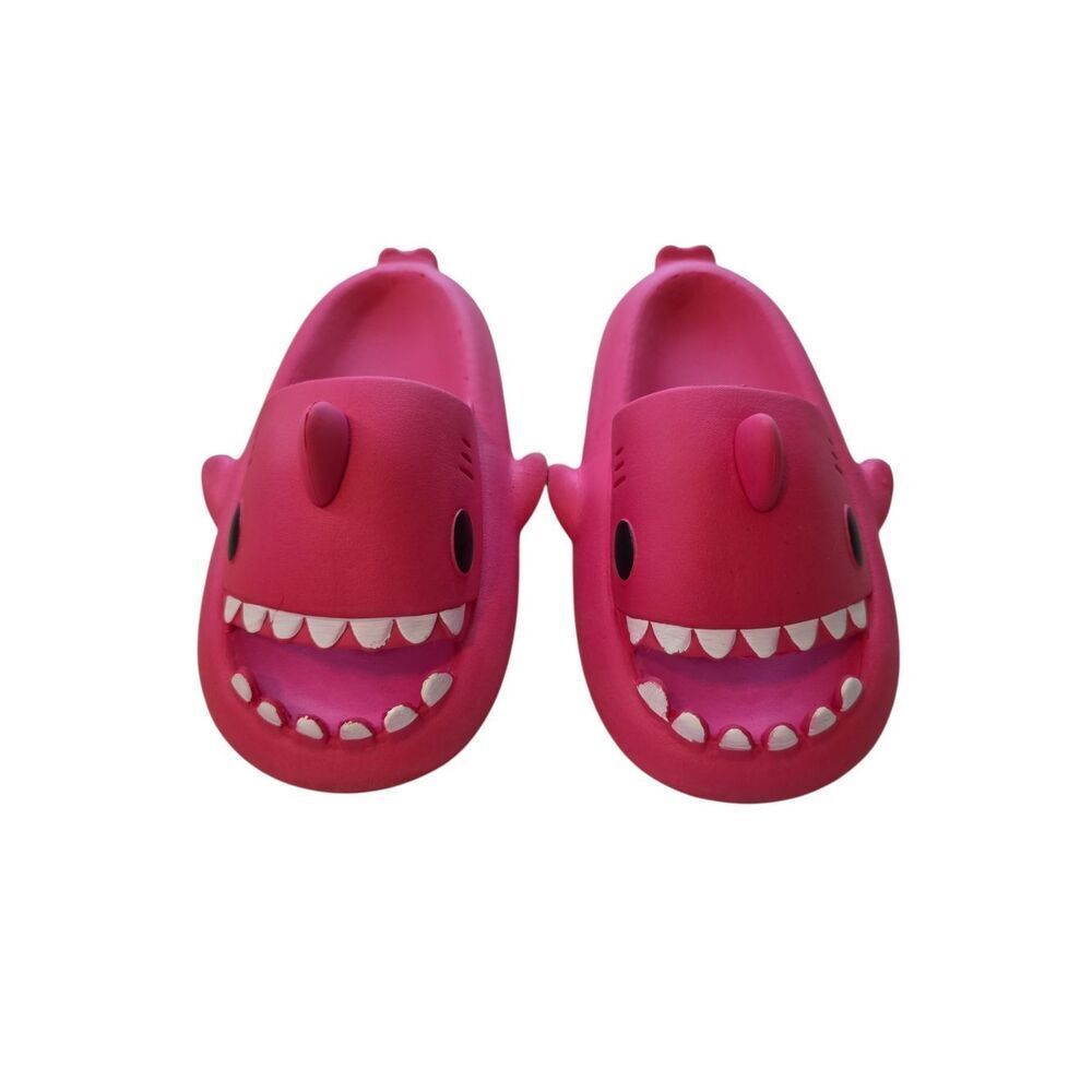 Kids Shark Face Slip-On Clogs in Bright Pink